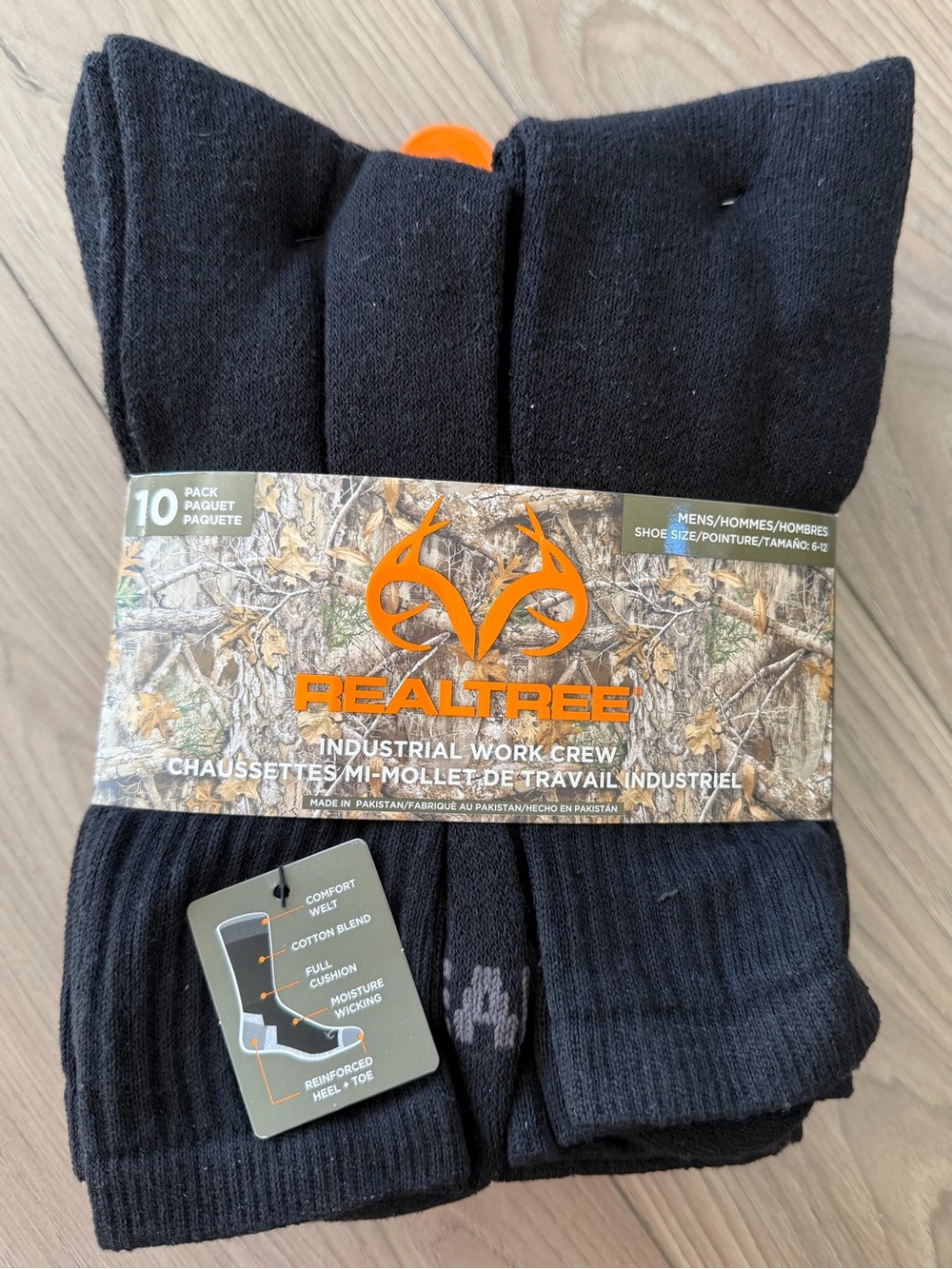 Realtree Mens Industrial Work Crew Socks - Black (10 Pack) Sz 6-12